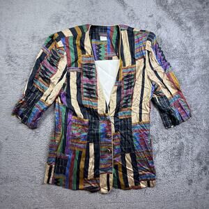 Tina Barrie 80s Power Blazer 14 Tribal Geo Colorblock Boho Vintage Rayon Jacket